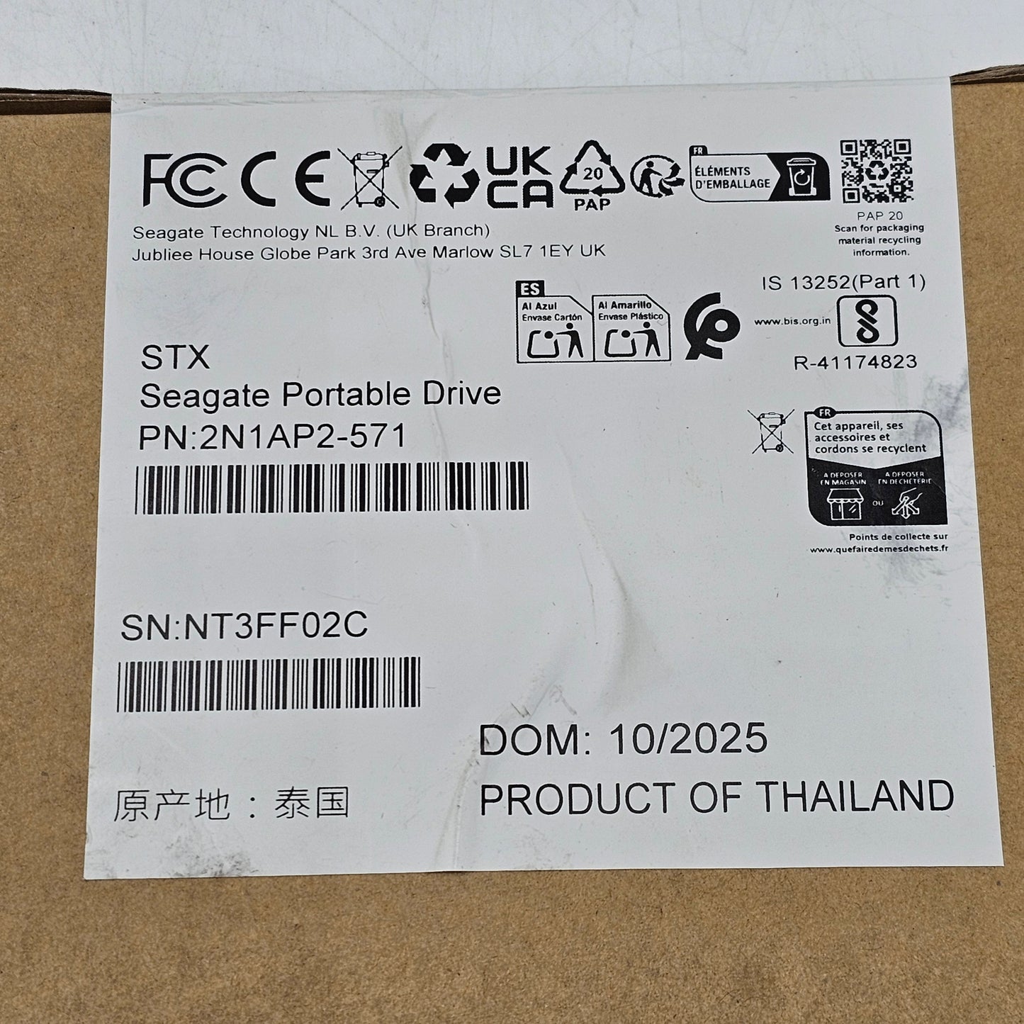 New SEAGATE PORTABLE DRIVE 2TB RESCUE 2N1AP2-571