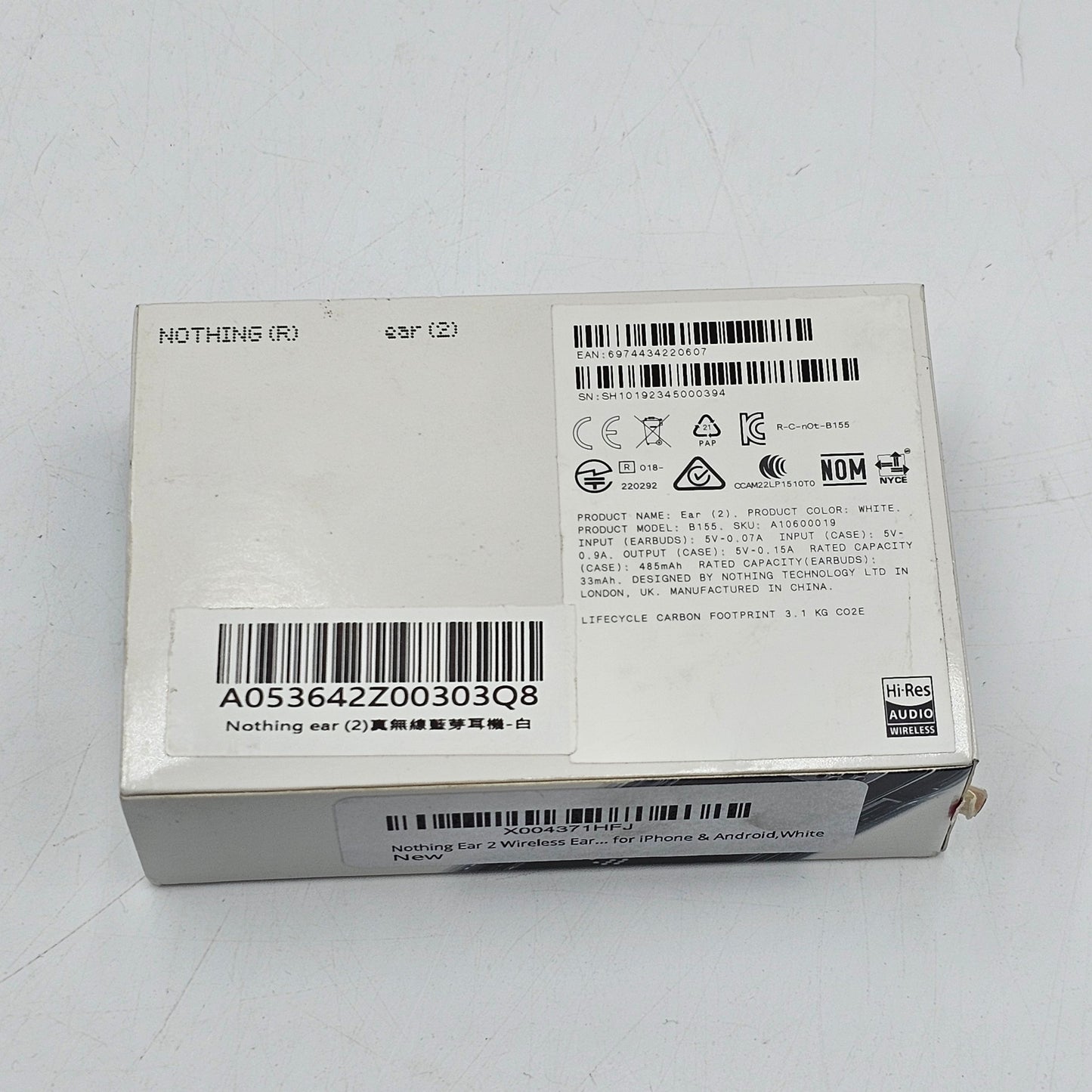 New NOTHING EAR 2 Noise Cancelling Wireless Earbuds WHITE B155
