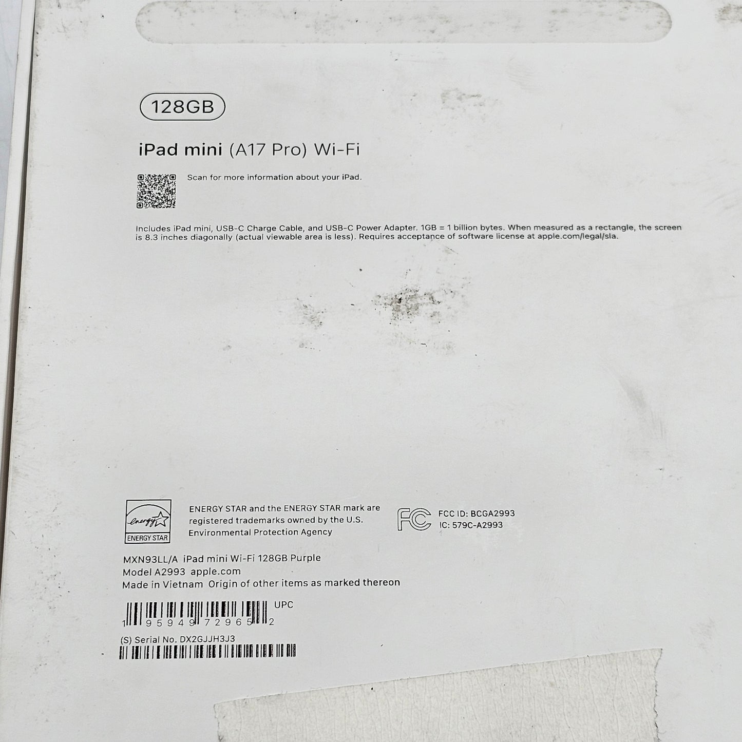WiFi Only Apple iPad Mini (A17 Pro) 128GB Purple MXN93LL/A