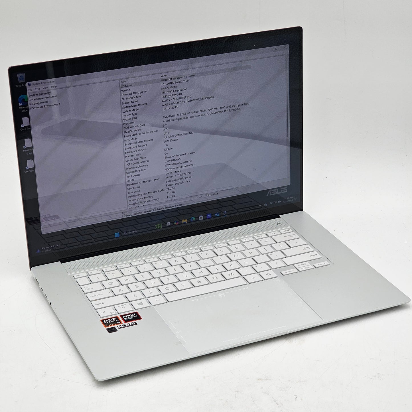 Asus Zenbook S 16 UM5606W 16" AMD AI 9 365 2.0GHz 24GB RAM 1TB SSD 