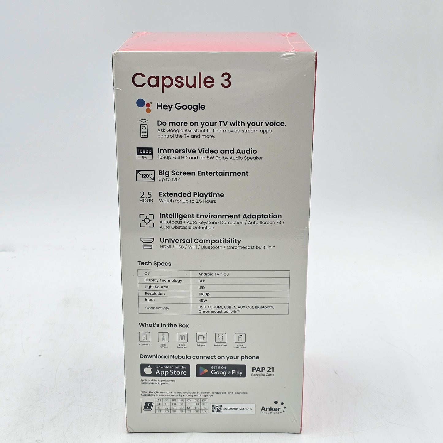 New Nebula THE POCKET CINEMA CAPSULE 3 Full HD 1080P LED Projector D2425