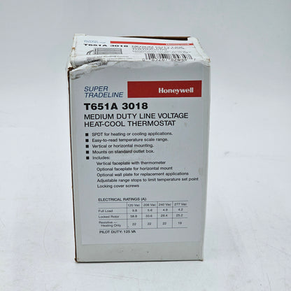 New Honeywell 3018 Heat-Cool Line Voltage Thermostat T651A
