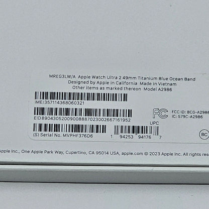 Unlocked Apple Watch Ultra 2 49MM Natural Titanium Blue Ocean Band MREG3LW/A