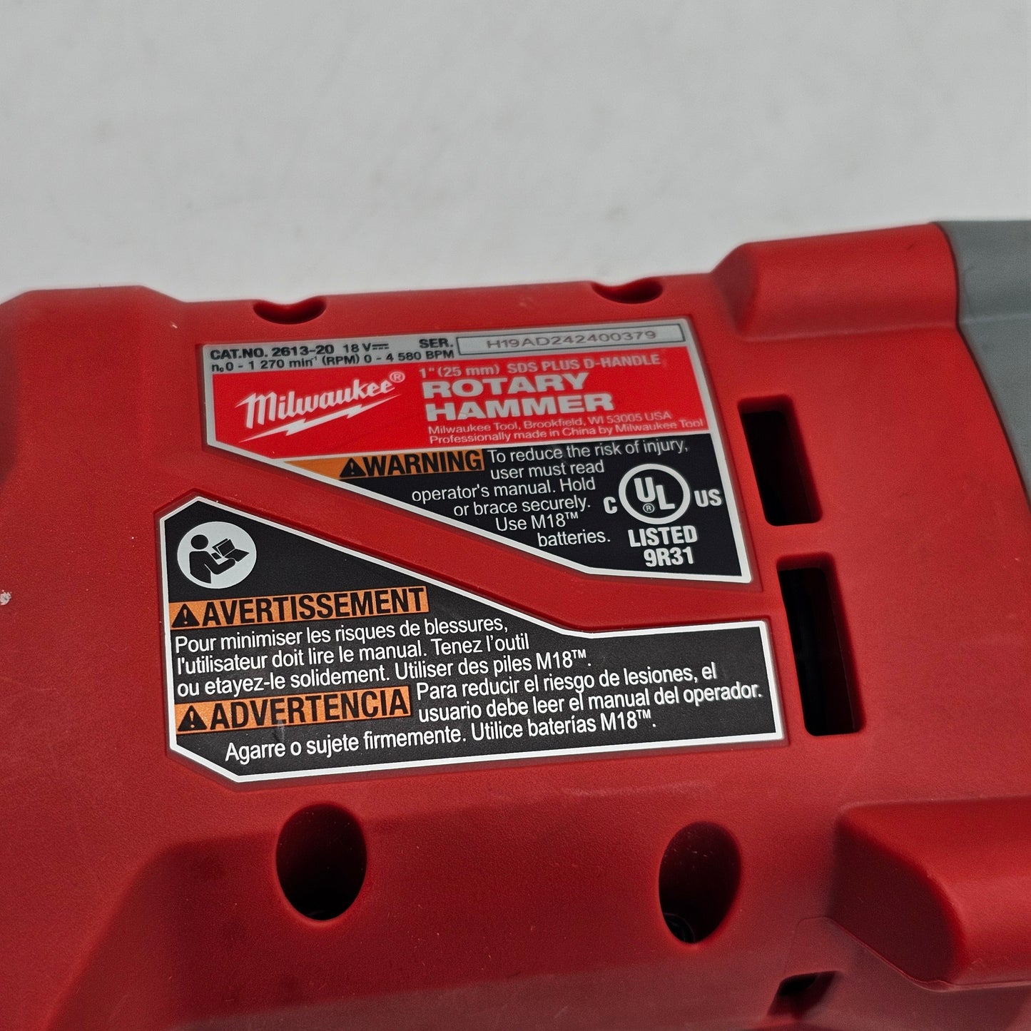 Milwaukee 2613-20 M18 18V D-Handle Rotary Hammer