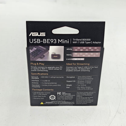 New ASUS Tri-Band WiFi 7 USB Type-C Adapter Mini USB-BE93