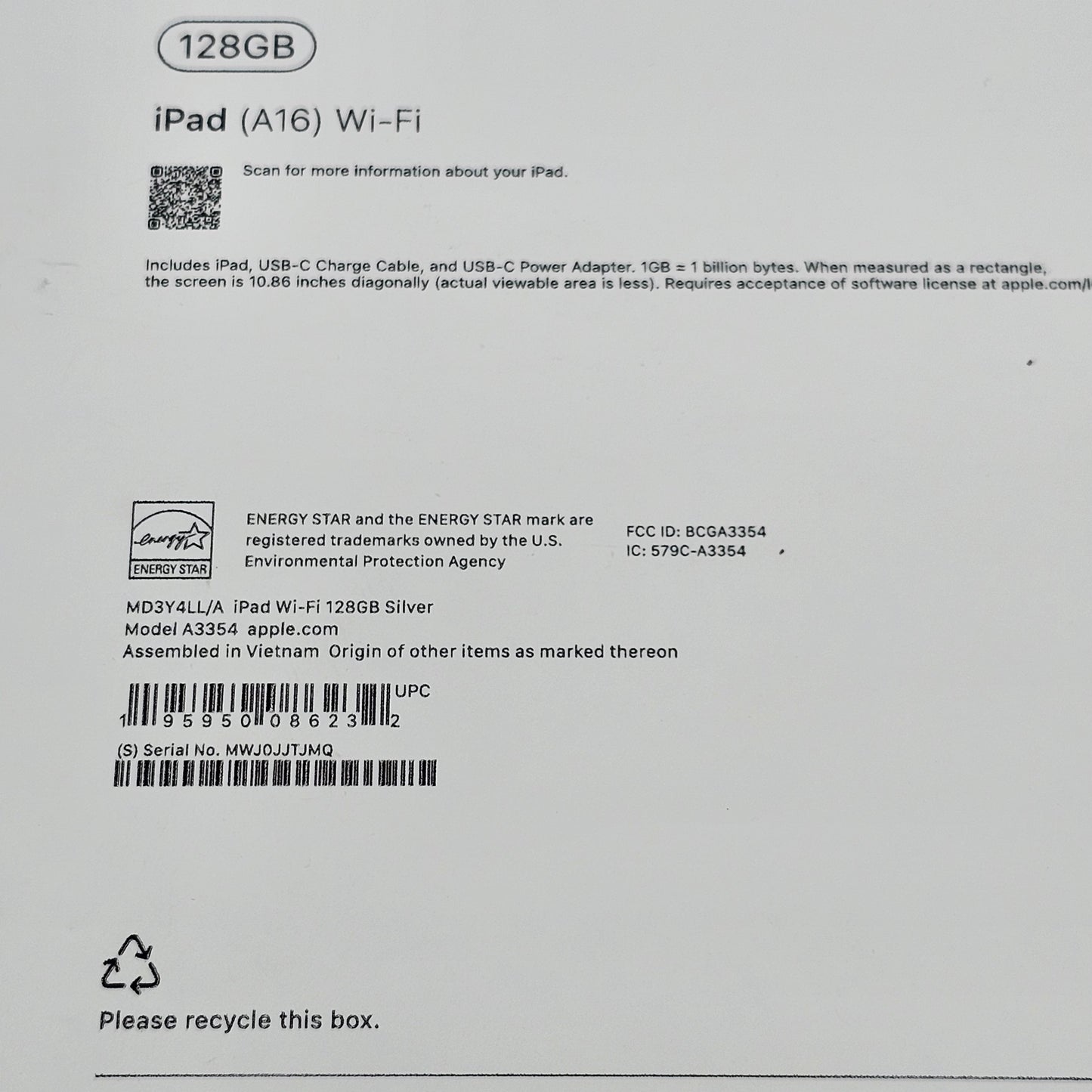 New WiFi Only Apple iPad 11" (A16) 128GB Silver MD3Y4LL/A