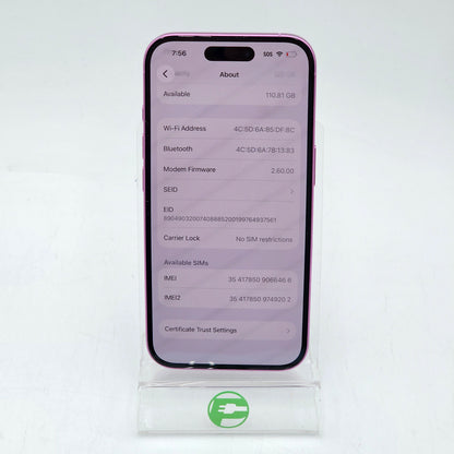 Factory Unlocked Apple iPhone 16 128GB Pink MYAR3LL/A