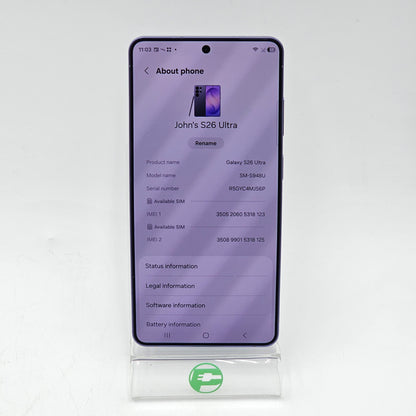 Verizon Samsung Galaxy S26 Ultra 12GB RAM 256GB SM-S948U Cobalt Violet