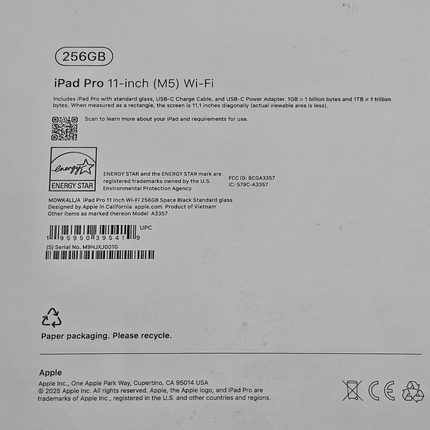 WiFi Only Apple iPad Pro 11" M5 256GB Space Black MDWK4LL/A