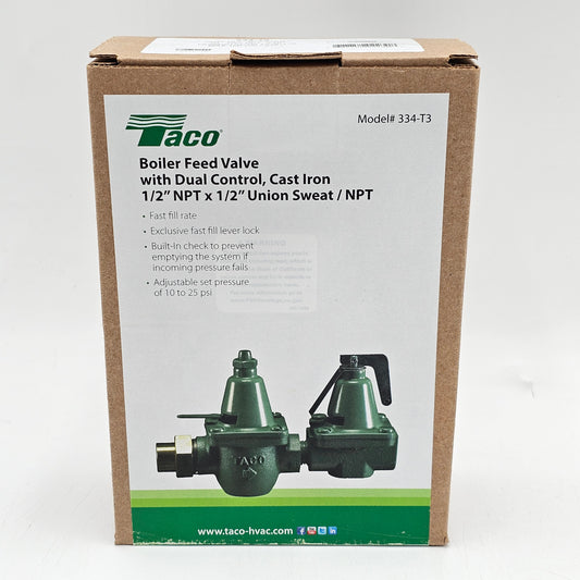 New Taco Boiler Feed Valve Dual Control x 1/2" Cast Iron NPT 334-T3