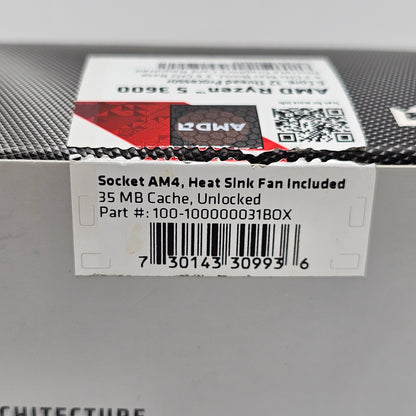 AMD Ryzen 5 3600 3.60GHz 6 Core 100-1000000031BOX 12 Thread AM4