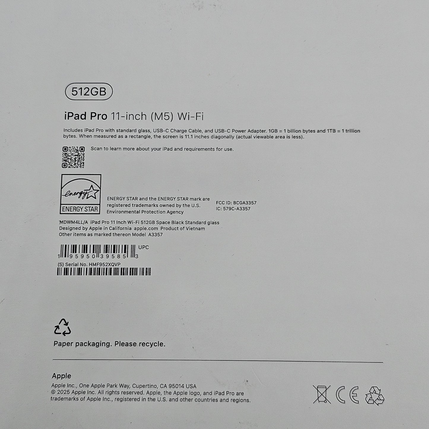 WiFi Only Apple iPad Pro 11" M5 512GB Space Black MDWM4LL/A