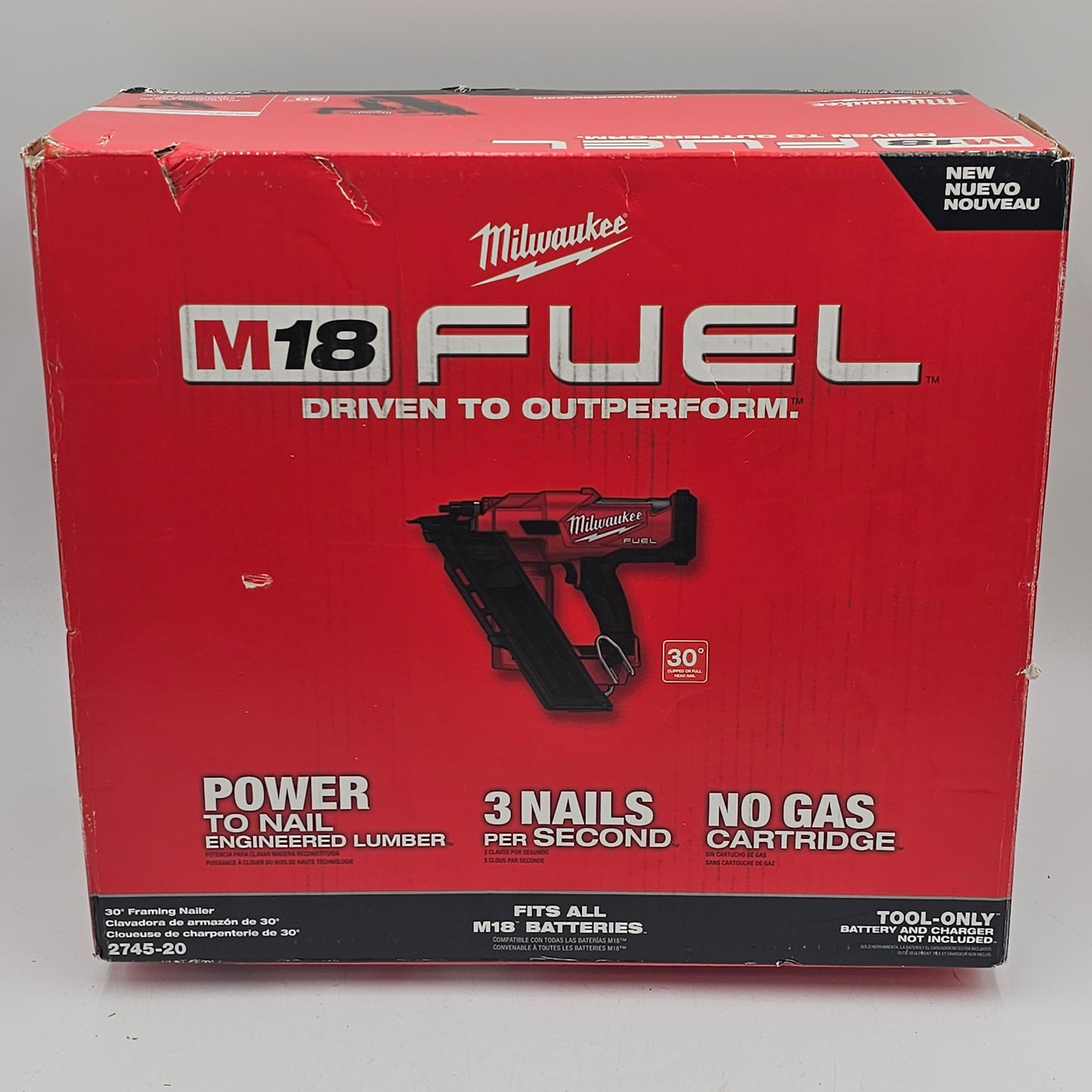 Milwaukee 2745-20 M18 18V 30 Degree Framing Nailer